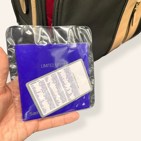 Samsonite Olive Green Carry-On Bag Tan Leather Trim Travel Tote (NWT) - Picture 12 of 13